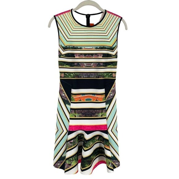 NWOT Clover Canyon Cuban Step Sleeveless Fit Flare Flounce Neoprene Dress Small - Picture 8 of 13